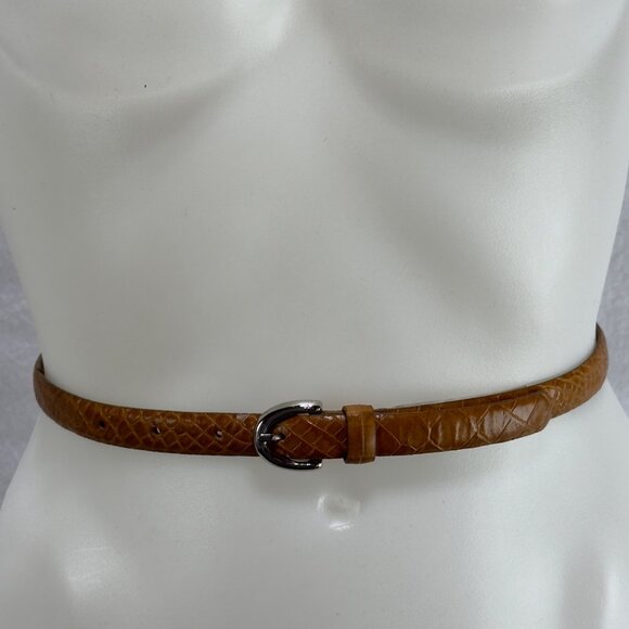 LIZ CLAIBORNE Embossed Leather Belt With Silver-Tone Buckle Tan Size Medium - Picture 11 of 12